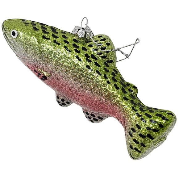 Green and Red Rainbow Trout 6.5" Glass Ornament - Christmas Party Decor - Picture 1 of 3